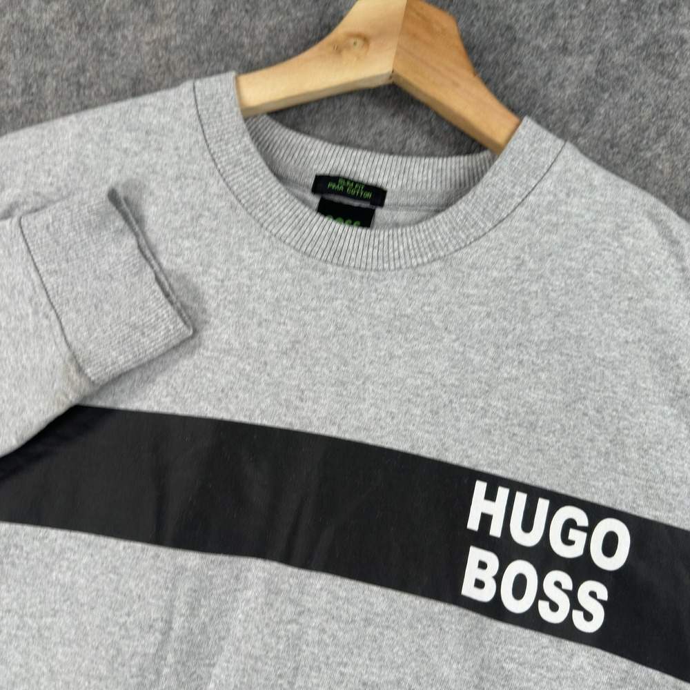Boss Hugo Boss Sweatshirt Mens Small Gray‎ Slim Fit Pima Cotton Logo Graphic
